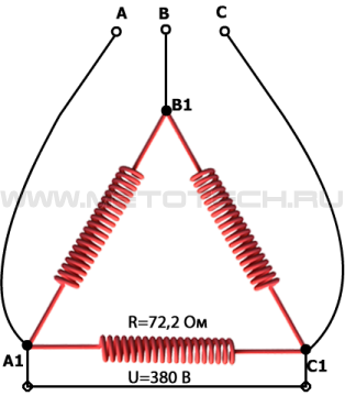 Проволочный нагреватель в сети трехфазного тока. Подключение типа ТРЕУГОЛЬНИК